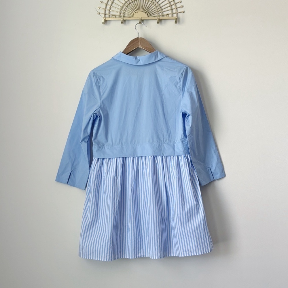 English Factory Contrast Powder Blue Striped Shirt Dress Small Coastal Summer - Picture 6 of 10